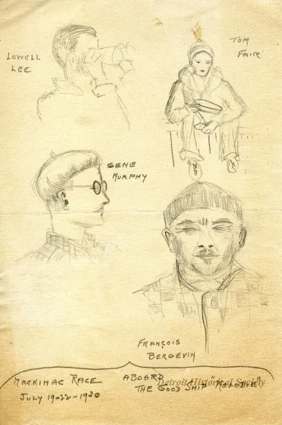 Drawing - Mackinac Race Aboard the Good Ship MELODIE, July 19-22, 1930