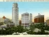 Postcard - Grand Circus Park, Eaton Tower, Whitney Building, Book Tower and Hotel Statler, Detroit, Mich.