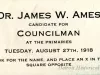 Card, Political - Dr. James W. Ames
Candidate for Councilman