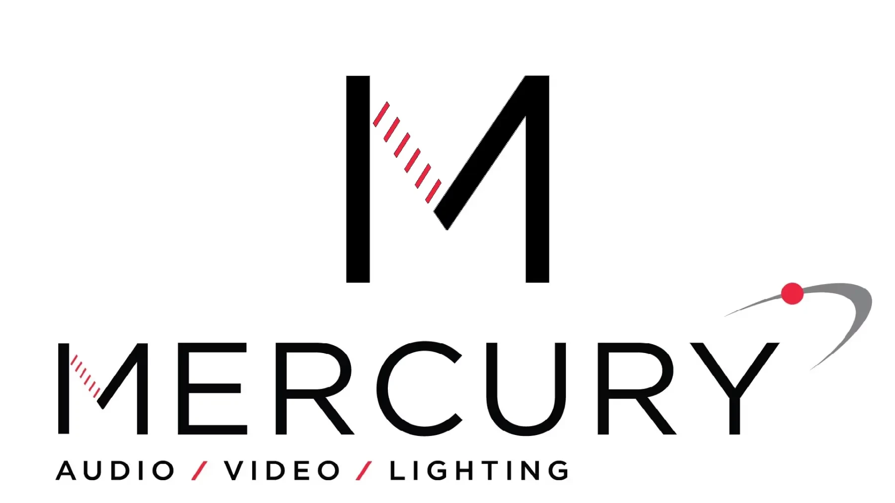 Mercury logo with stylized "M" and red accents, includes "Audio / Video / Lighting" text.