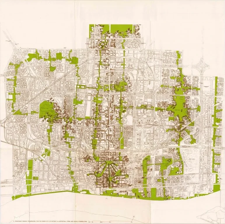 Map featuring a detailed street layout with green shaded park areas.