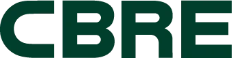 CBRE logo in dark green bold letters.