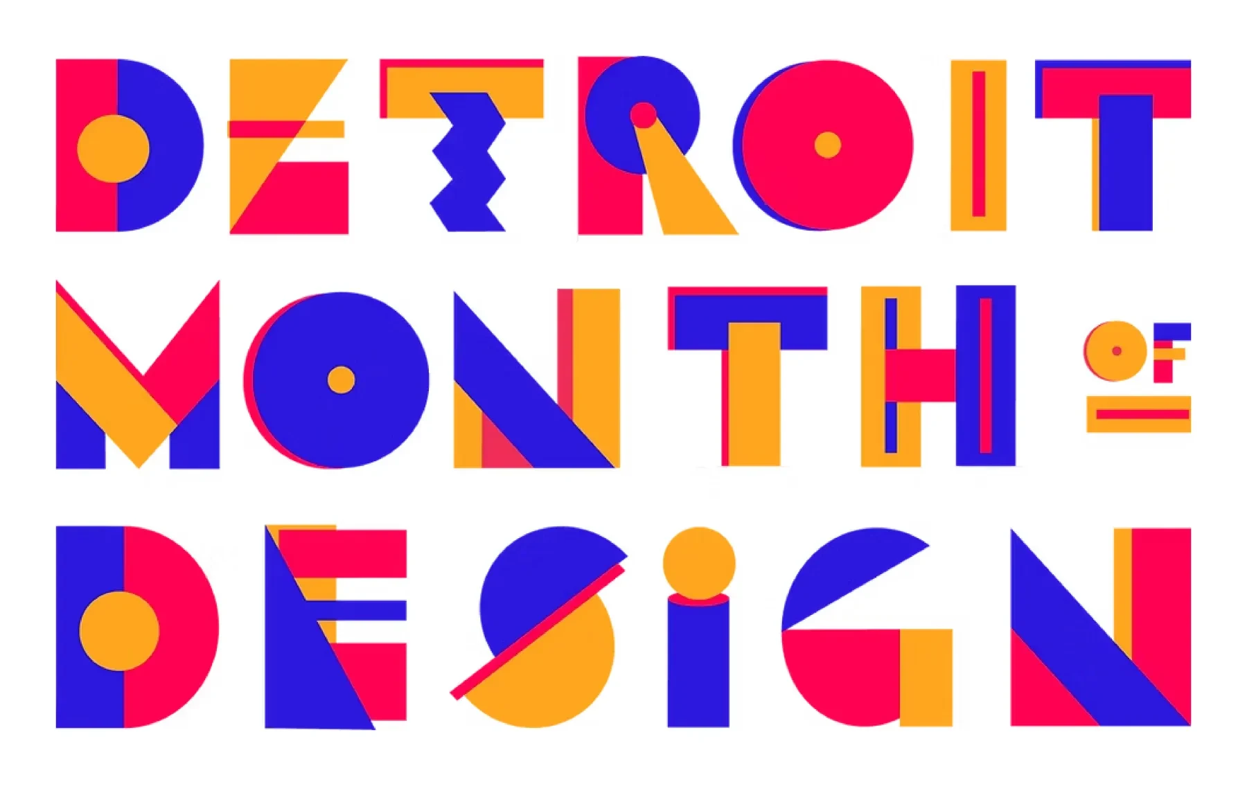 Colorful geometric text logo reading "Detroit Month of Design."