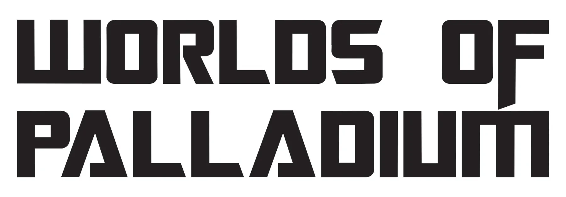 Text logo reading "Worlds of Palladium" in bold, black, geometric font.